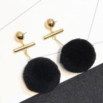 Black Fur Flurry Giant Pom Long Earrings Ear Drops