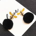 Black Fur Flurry Giant Pom Bee Earrings Ear Drops