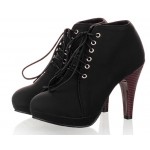 Black Lace Up Stiletto High Heels Platforms Ankle Rider Booties Boots