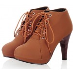 Brown Lace Up Stiletto High Heels Platforms Ankle Rider Booties Boots