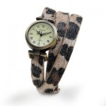 Khaki Fur Leopard Long Belt Strap Bracelet Bangle Wristband Quartz Watch 25 mm