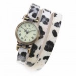 White Fur Leopard Long Belt Strap Bracelet Bangle Wristband Quartz Watch 25 mm