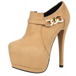 Khaki Suede Gold Chain Platforms Ankle Stiletto High Heels Boots Shoes