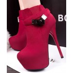 Red Suede Metal Buckle Straps Platforms Stiletto High Heels Boots Shoes