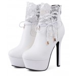 White Ankle Lace Crochet Platforms Stiletto High Heels Boots Shoes