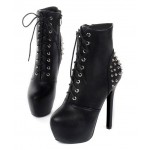 Black Lace Up High Top Spikes Platforms Stiletto High Heels Boots Shoes