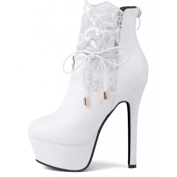 White Ankle Lace Crochet Platforms Stiletto High Heels Boots Shoes