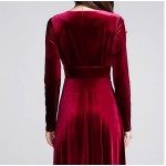 Burgundy Velvet Long Sleeves V Neck Gothic Maxi Long A Line Dress Gown