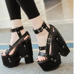Black Straps Punk Rock Gothic Creeper Platforms Wedges Sandals Shoes