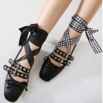 Black Studs Straps Ankle Ribbons Punk Rock Ballets Ballerina Flats Shoes