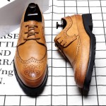 Yellow Brown Vintage Wingtip Lace Up Mens Oxfords Loafers Dapperman Dress Shoes Flats