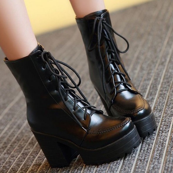 black high heel combat boot