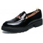 Black Patent Bee Embroidery Mens Oxfords Loafers Dress Shoes Flats