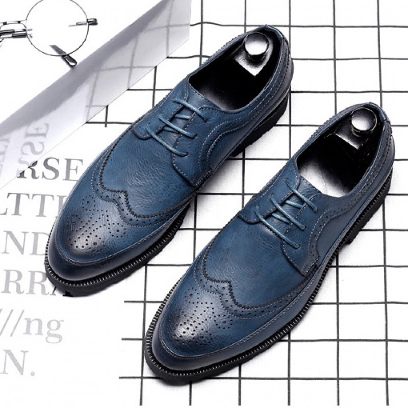 Blue Vintage Wingtip Lace Up Mens Oxfords Loafers Dapperman Dress Shoes ...