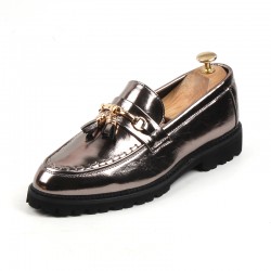 Silver Metallic Matt Tassels Mens Oxfords Loafers Dress Shoes Flats