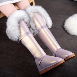 Purple Metallic Rabbit Fur Eskimo Long Knee Furry Yeti Winter Snow Boots