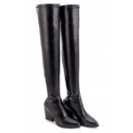 Black Leather Elastic PU Point Head Long Knee Rider High Heels Boots Shoes