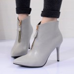 Grey Zipper Pointed Head Ankle Stiletto High Heels Boots Shoes