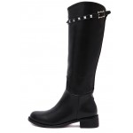 Black Metal Square Studs Long Knee Rider Boots Shoes