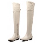 Cream Sexy Long Knee Rider Flats Boots Shoes