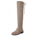 Khaki Suede Long Knee Rider Flats Boots Shoes