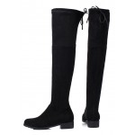 Black Suede Elastic Long Knee Rider Flats Boots Shoes