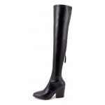 Black Leather Elastic PU Point Head Long Knee Rider High Heels Boots Shoes