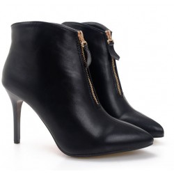 Black Zipper Pointed Head Ankle Stiletto High Heels Boots Shoes