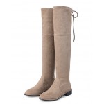 Khaki Suede Long Knee Rider Flats Boots Shoes