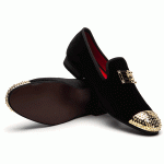Black Velvet Gold Emblem Spikes Mens Loafers Dapperman Prom Dress Shoes