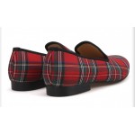 Red Scotland Tartan Plaid Checkers Mens Loafers Prom Dress Shoes