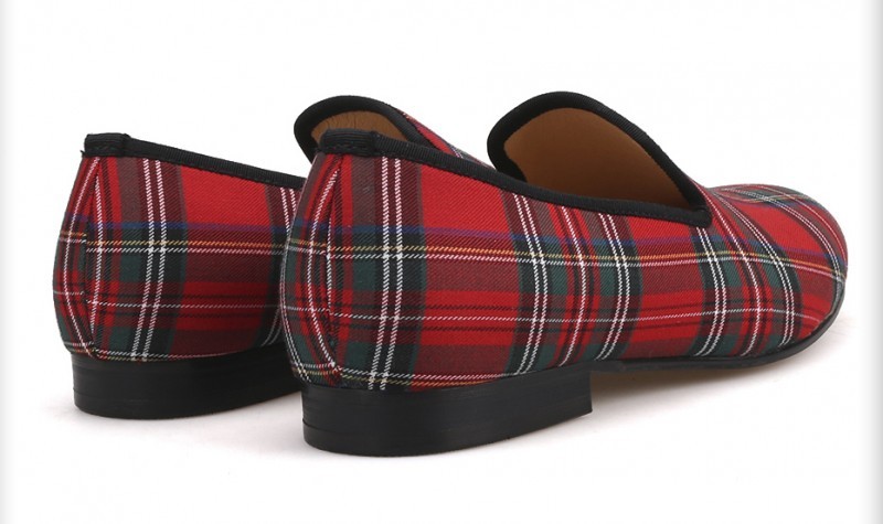 Red Scotland Tartan Plaid Checkers Mens Loafers Prom Dress Shoes 6745
