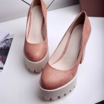 Pink Chunky Platforms Cleated Sole Mary Jane Block High Heels Shoes