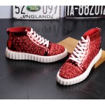 Red Glitters Spikes White Sole Punk Rock Mens High Top Sneakers Shoes