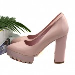 Pink Pointed Head Platforms Cleated Sole Mary Jane Block High Heels Shoes