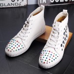 White Rainbow Rings Spikes Punk Rock Mens High Top Sneakers Shoes