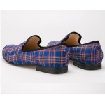 Blue Scotland Tartan Plaid Checkers Mens Loafers Prom Dress Shoes
