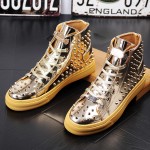 Gold Metallic Silver Spikes Punk Rock Mens High Top Sneakers Shoes