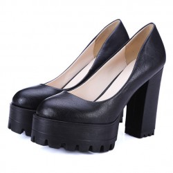 Black Chunky Platforms Cleated Sole Mary Jane Block High Heels Shoes
