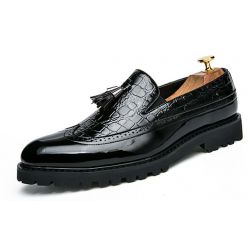 Black Tassels Glossy Patent Leather Loafers Flats Dress Shoes