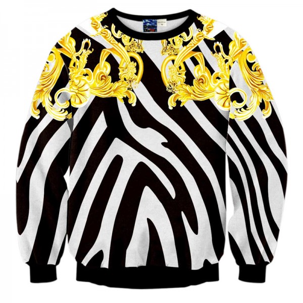 Black Zebra Gold Leaves Totem Vintage Mens Long Sleeves Sweatshirt