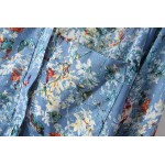 Blue Flowers Butterflies Vintage Retro Pattern Chiffon Long Sleeves Blouse Shirt