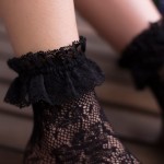 Black White Lace Fish Net Fishnet Lolita Ankle Socks