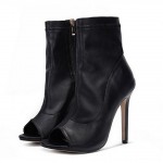 Black Funky Peep Toe High Stiletto Heels Ankle Boots Shoes