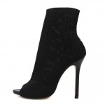 Black Crochet Peep Toe High Stiletto Heels Ankle Boots Shoes