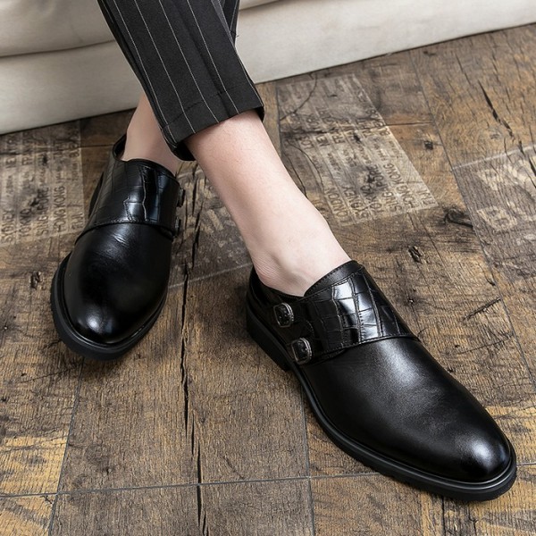 Black Croc Monk Strap Dappermen Dapper Loafers Shoes