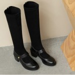 Black Mary Jane Vintage High Heels Long Knee Boots Shoes