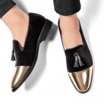 Black Velvet Gold Tassels Mens Prom Dappermen Loafers Shoes