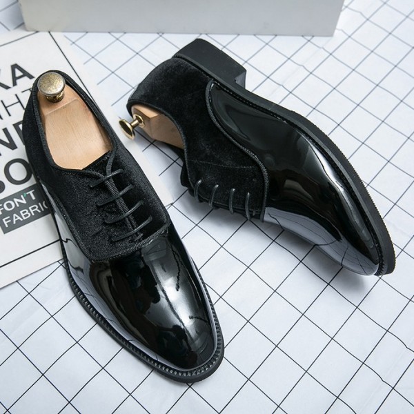 Black Velvet Patent Glossy Lace Up Mens Prom Oxfords Shoes