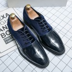 Blue Navy Velvet Patent Glossy Lace Up Mens Prom Oxfords Shoes